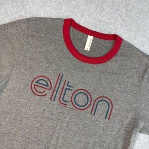Elton John Ringer‎ T Shirt Canvas Brand Gray Red Trim Small S